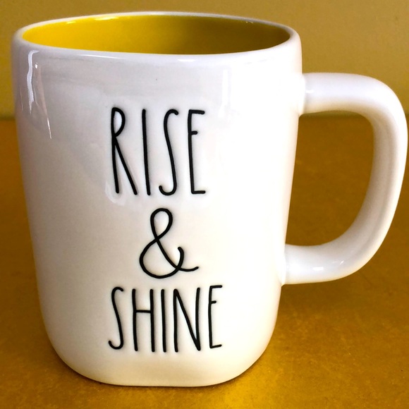 🆕Rae Dunn By Magenta " RISE & SHINE "WHITE w/YELLOW inside coffee/tea cup - Picture 7 of 7